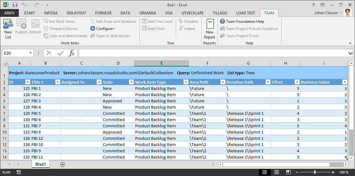 Edit Work Items with Excel