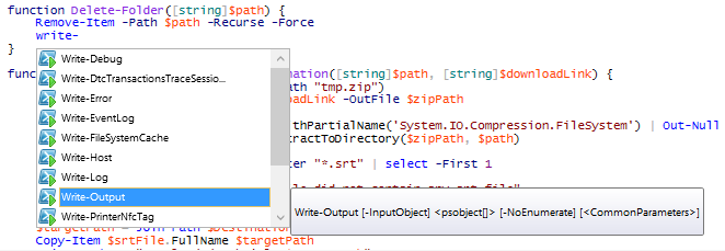 An example of Powershell IntelliSense