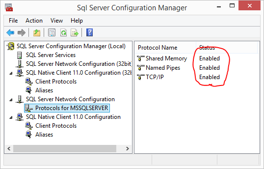 Enable SQL Server Protocols