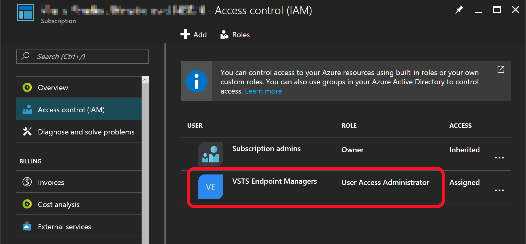 User permissions in Azure Subscription